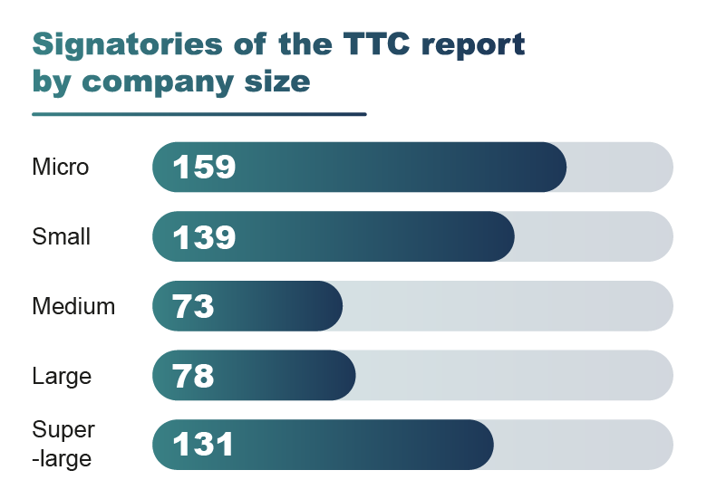 Signatories of the TTC report by company size